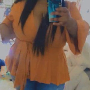 Long sleeve Mustard Deep V Wrap Peplum Dress Shirt